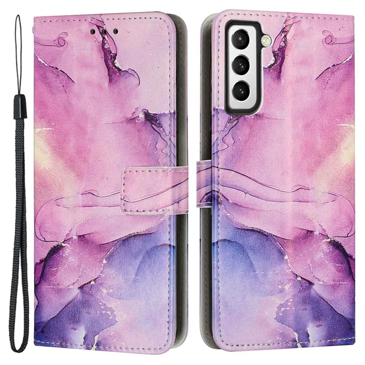 Marble Pattern Printing Phone Cover For Samsung Galaxy S23, PU Leather Foldable Stand Flip Wallet Case with Strap - Purple