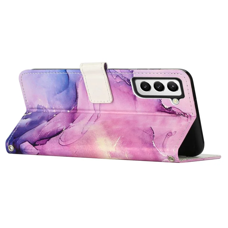 Marble Pattern Printing Phone Cover For Samsung Galaxy S23, PU Leather Foldable Stand Flip Wallet Case with Strap - Purple