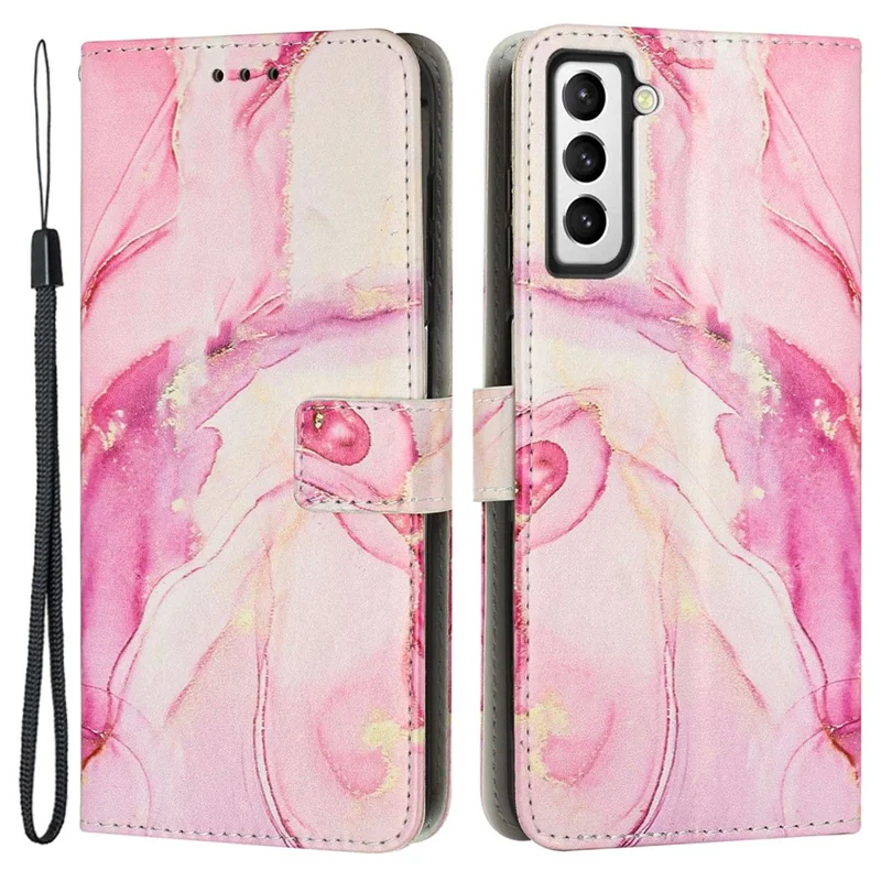 Custodia per telefono con stampa a motivo marmoreo per Samsung Galaxy S23, in pelle sintetica PU con supporto pieghevole e portafoglio con chiusura - Oro Rosa