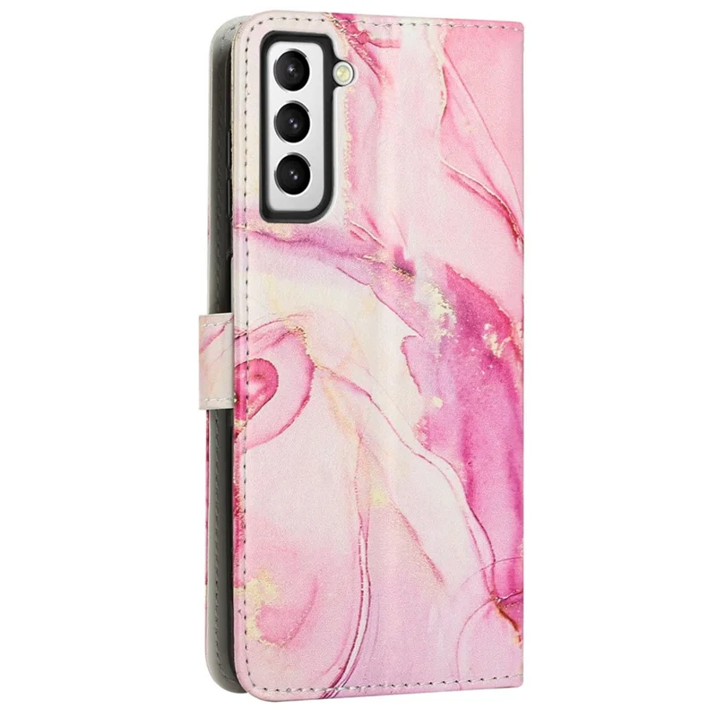 Custodia per telefono con stampa a motivo marmoreo per Samsung Galaxy S23, in pelle sintetica PU con supporto pieghevole e portafoglio con chiusura - Oro Rosa
