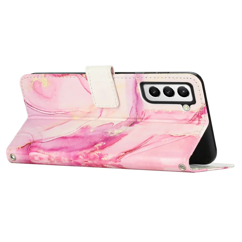 Custodia per telefono con stampa a motivo marmoreo per Samsung Galaxy S23, in pelle sintetica PU con supporto pieghevole e portafoglio con chiusura - Oro Rosa