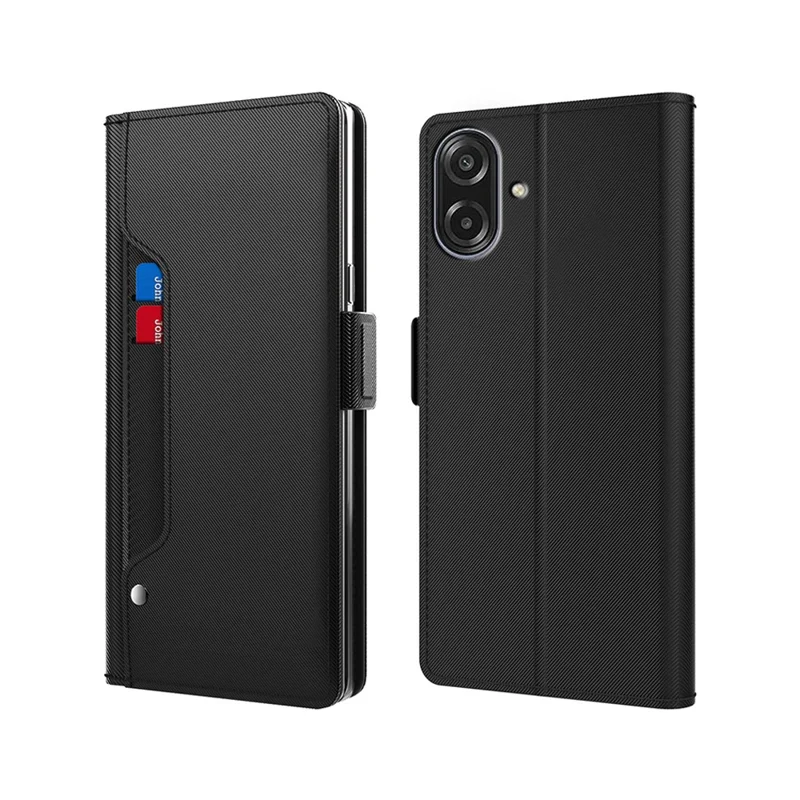 For Samsung Galaxy A07 4G Case Stand PU Leather Phone Cover Card Holder Mirror - Black