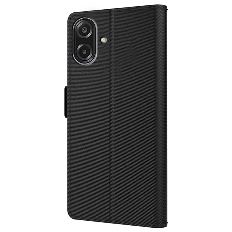 For Samsung Galaxy A07 4G Case Stand PU Leather Phone Cover Card Holder Mirror - Black