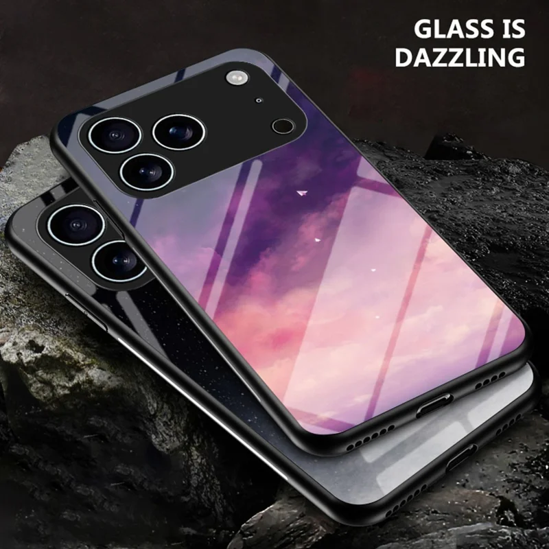 For iPhone 17 Pro Max Case Starry Sky Pattern Tempered Glass Phone Cover - Bright Starry Sky