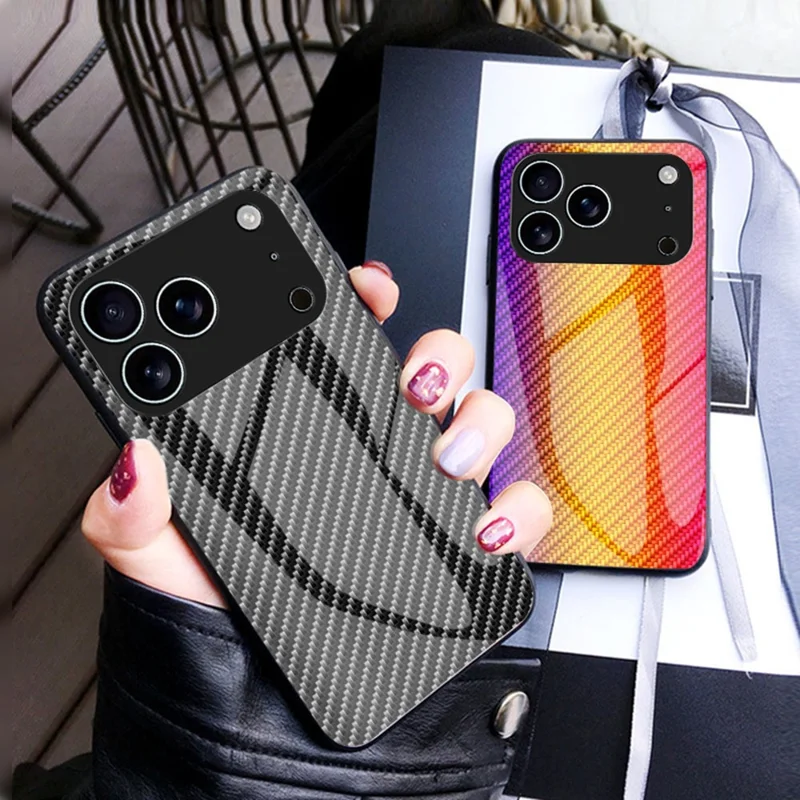 For iPhone 17 Pro Max Hoes Tempered Glass Stootvaste Telefoonhoes - Kleurrijke Vezel