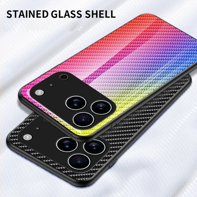 For iPhone 17 Pro Max Hoes Tempered Glass Stootvaste Telefoonhoes - Kleurrijke Vezel