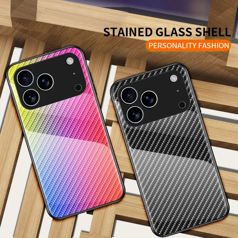 For iPhone 17 Pro Max Hoes Tempered Glass Stootvaste Telefoonhoes - Kleurrijke Vezel