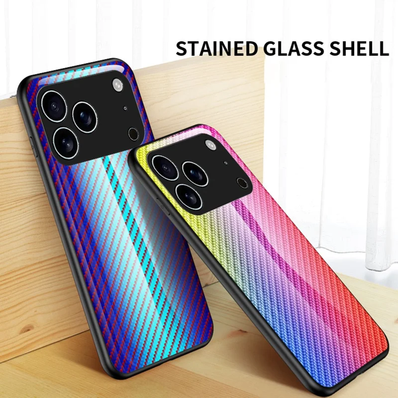 For iPhone 17 Pro Max Hoes Tempered Glass Stootvaste Telefoonhoes - Kleurrijke Vezel