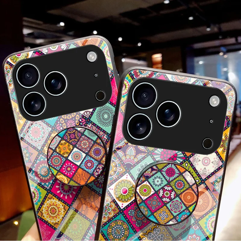 Hoesje voor iPhone 17 Pro Max met Standaard, Etnisch Patroon, Gehard Glas Telefoonhoesje met Strap - Kleurpatroon