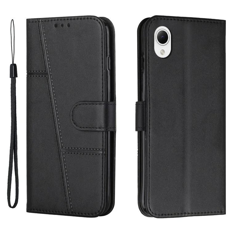 Для Samsung Galaxy A23e / A23s Шичка Кожаной Подставки PU Shock -resean Shoplet Inner TPU Phone Cope с Ремешком - Черный