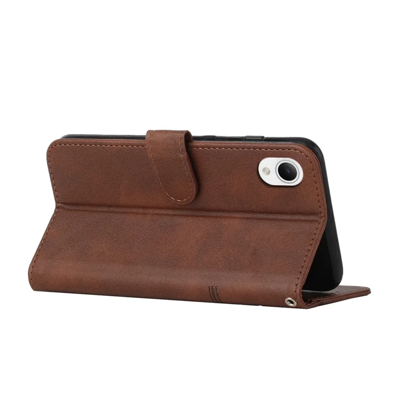 For Samsung Galaxy A23e / A23s Stitching PU Leather Stand Case Shockproof Wallet Inner TPU Phone Cover with Strap - Brown