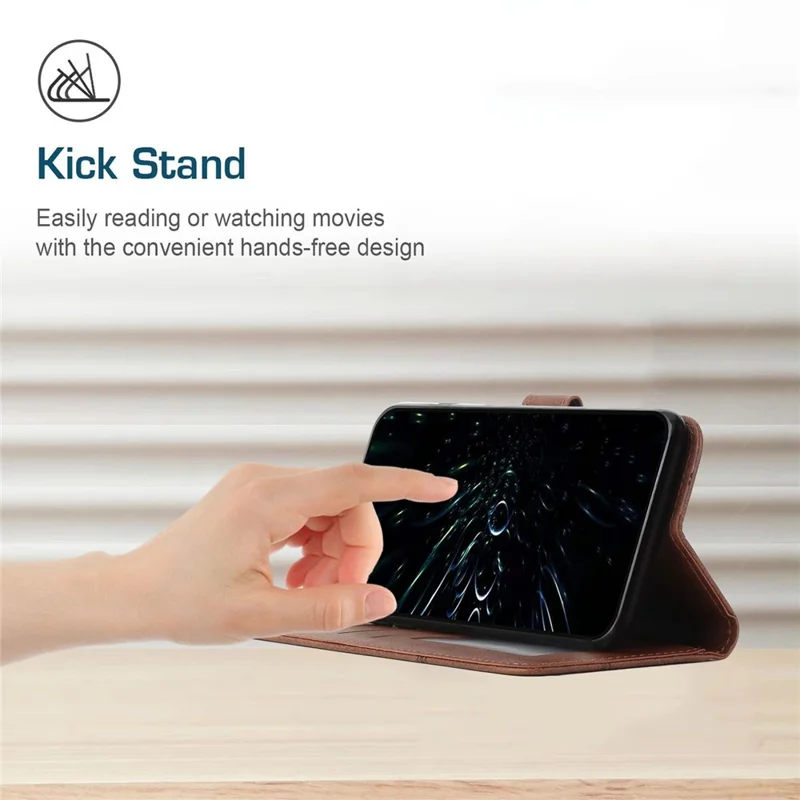 For Samsung Galaxy A23e / A23s Stitching PU Leather Stand Case Shockproof Wallet Inner TPU Phone Cover with Strap - Brown