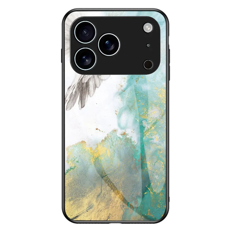 iPhone 17 Pro Max Hülle Marmorstruktur Gehärtetes Glas+PC+TPU Schutzhülle - Fliegender Tauben-Marmor