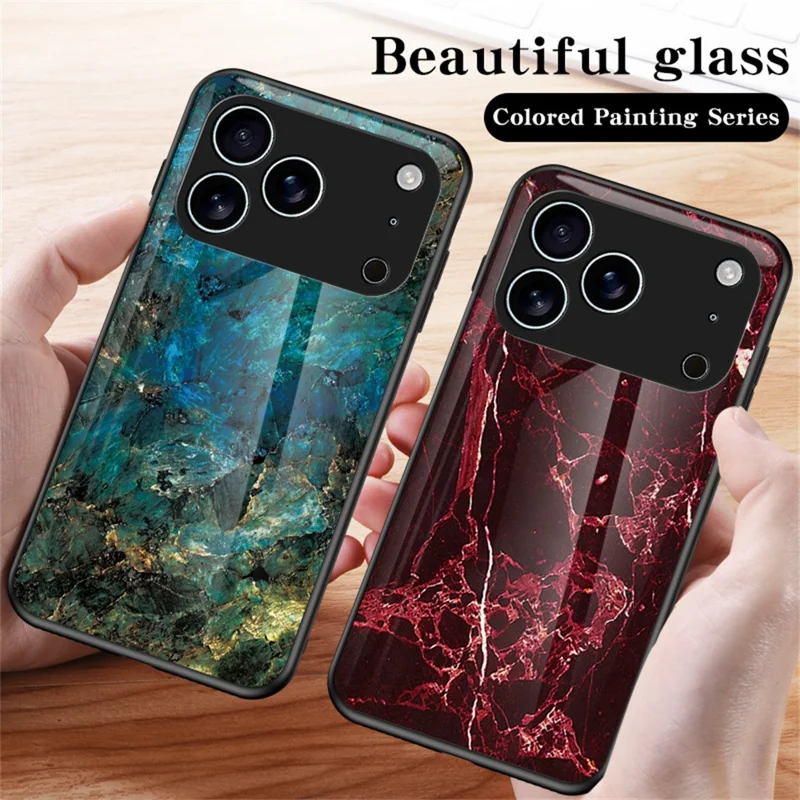 iPhone 17 Pro Max Hülle Marmorstruktur Gehärtetes Glas+PC+TPU Schutzhülle - Fliegender Tauben-Marmor