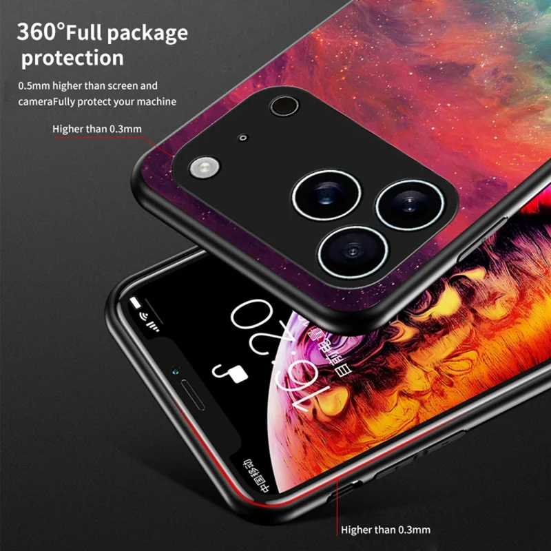For iPhone 17 Pro Case Starry Sky Pattern Tempered Glass Phone Cover - Color Starry Sky