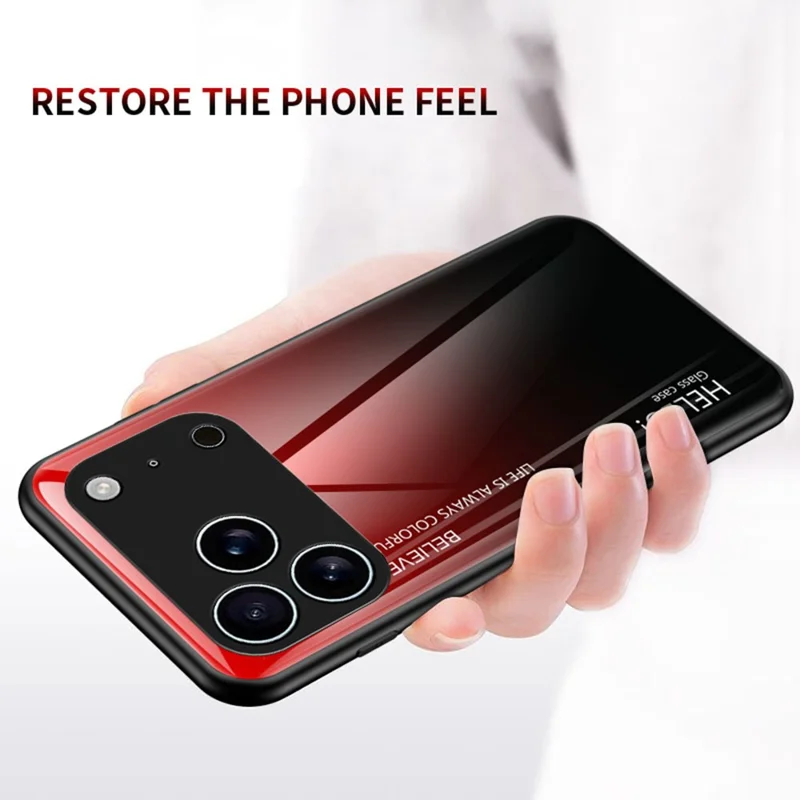 For iPhone 17 Pro Case Anti-Scratch Tempered Glass + PC + TPU Phone Cover - Gradient Pink Blue