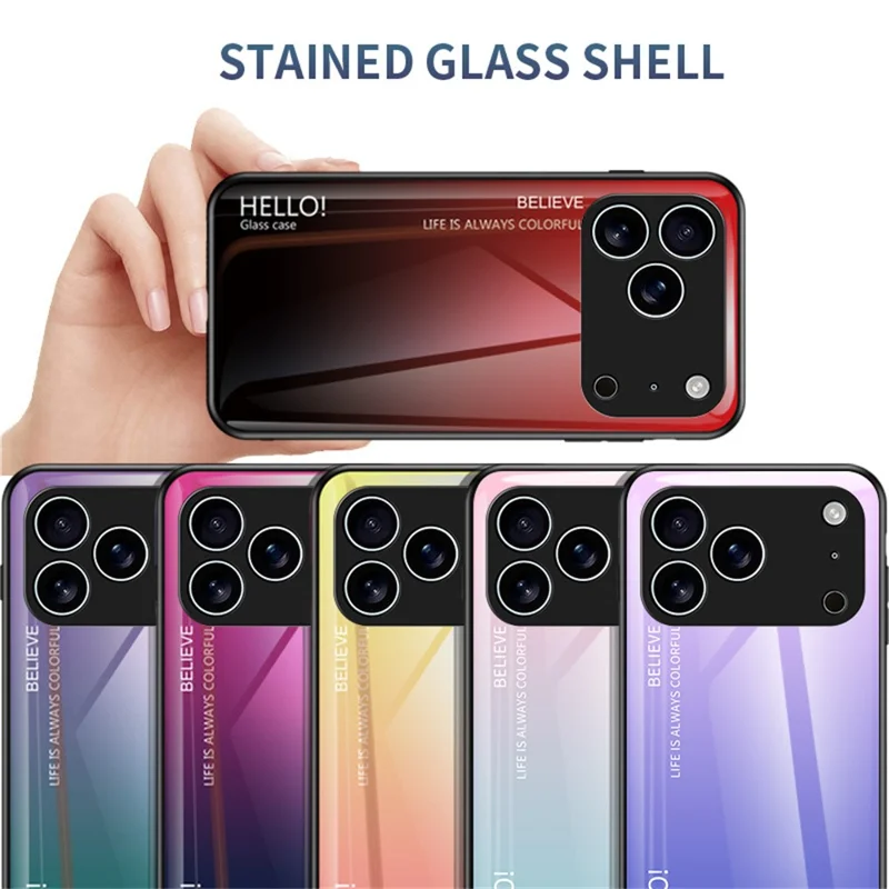For iPhone 17 Pro Case Anti-Scratch Tempered Glass + PC + TPU Phone Cover - Gradient Pink Blue