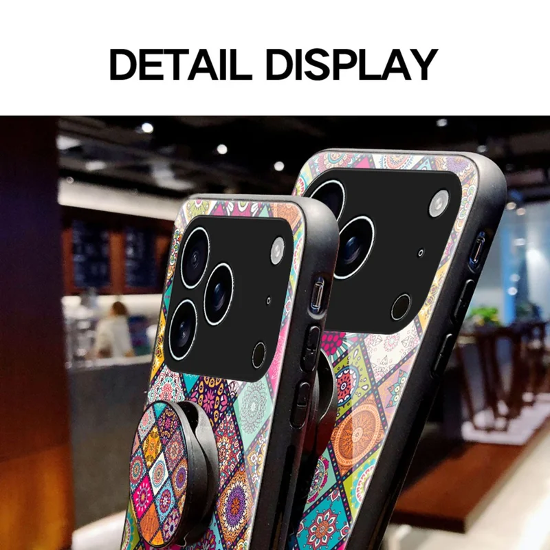 Hoesje voor iPhone 17 Pro met Standaard, Etnisch Patroon, Gehard Glas Telefoonhoesje met Strap - Geblokt Patroon