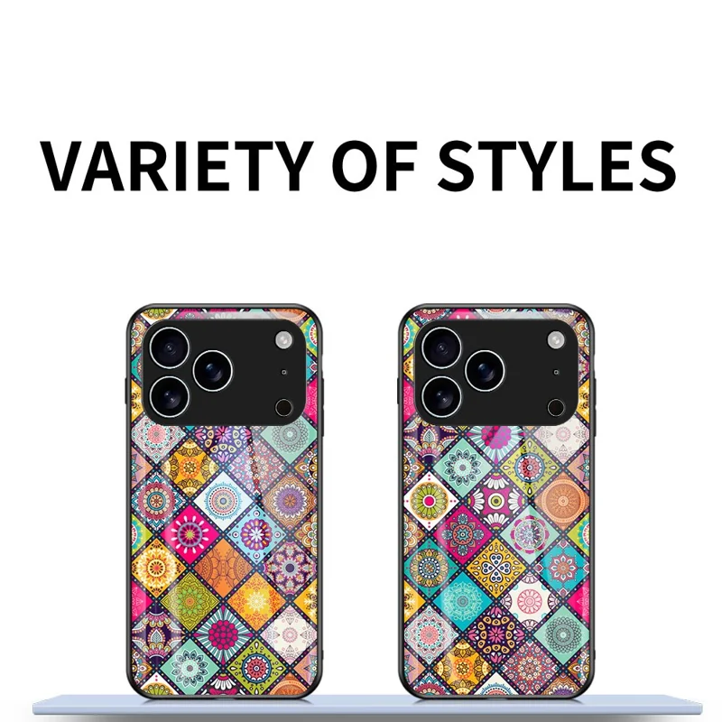 Hoesje voor iPhone 17 Pro met Standaard, Etnisch Patroon, Gehard Glas Telefoonhoesje met Strap - Geblokt Patroon