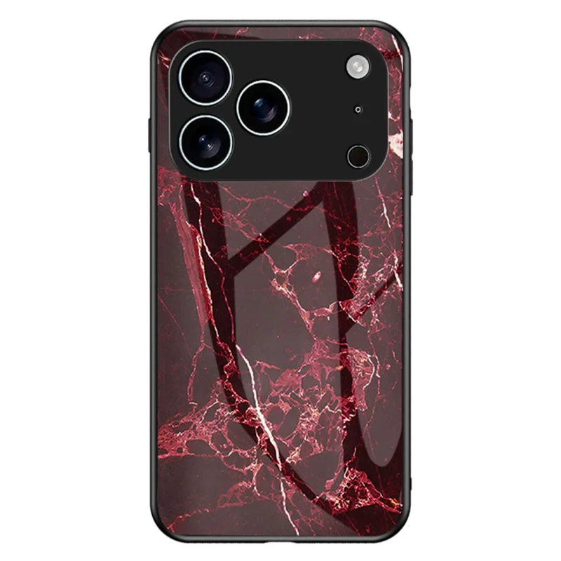Cover per iPhone 17 Pro con Motivo Marmoreo in Vetro Temperato+PC+TPU Custodia Protettiva per Telefono - Marmo Rosso Sangue