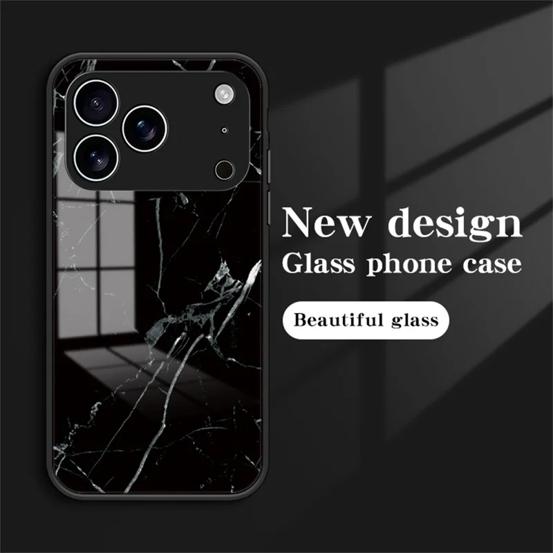 Cover per iPhone 17 Pro con Motivo Marmoreo in Vetro Temperato+PC+TPU Custodia Protettiva per Telefono - Marmo Rosso Sangue