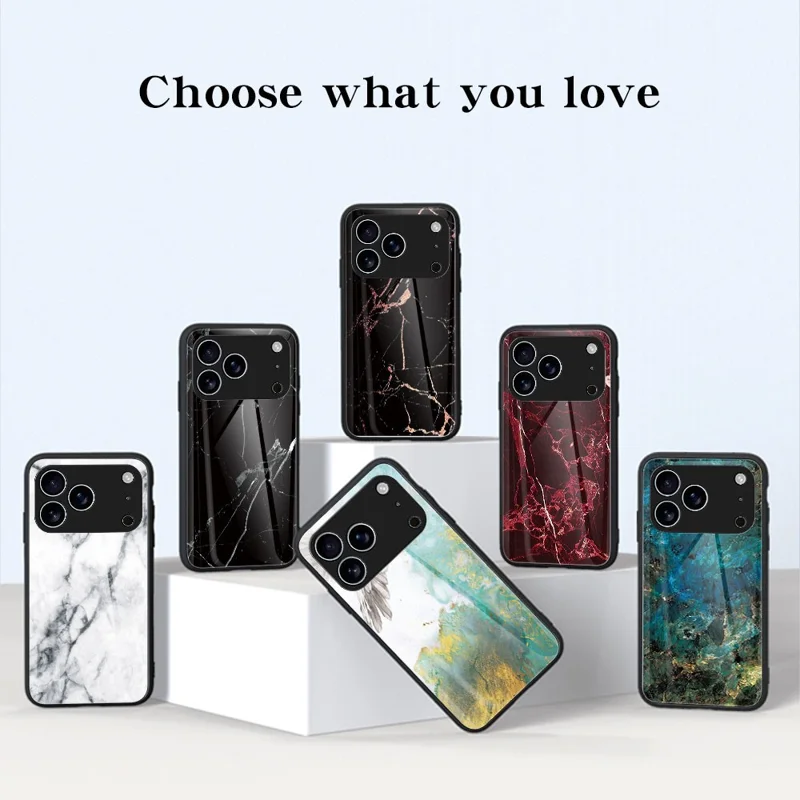 Cover per iPhone 17 Pro con Motivo Marmoreo in Vetro Temperato+PC+TPU Custodia Protettiva per Telefono - Marmo Rosso Sangue