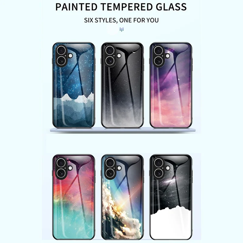 For iPhone 17 Case Starry Sky Pattern Tempered Glass Phone Cover - Color Starry Sky