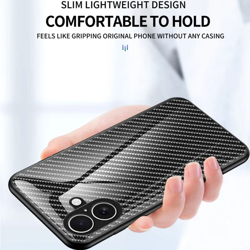 For iPhone 17 Case Tempered Glass Shockproof Phone Cover - Black Fiber