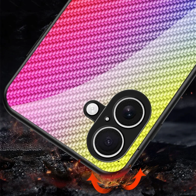 For iPhone 17 Case Tempered Glass Shockproof Phone Cover - Black Fiber