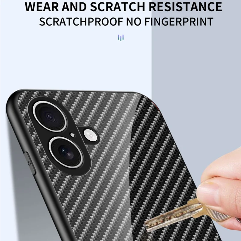 For iPhone 17 Case Tempered Glass Shockproof Phone Cover - Black Fiber