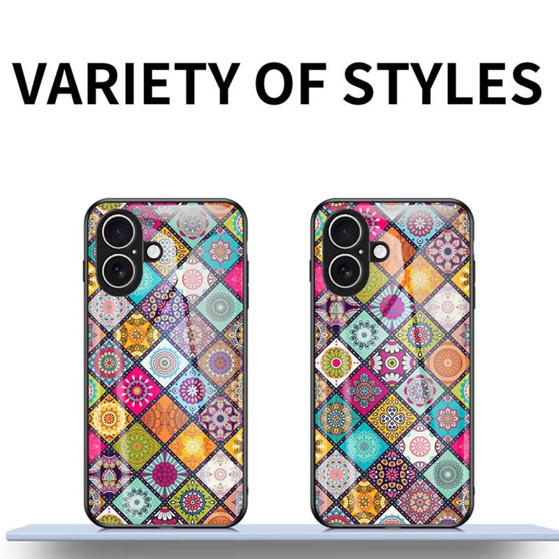 Hoesje voor iPhone 17 met Standaard, Etnisch Patroon, Gehard Glas Telefoonhoesje met Riempje - Geblokt Patroon