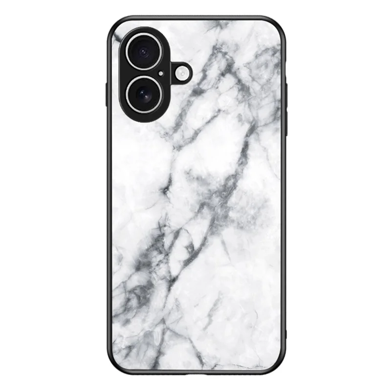 For iPhone 17 Case Marble Pattern Tempered Glass + PC + TPU Protective Phone Cover - White Marble