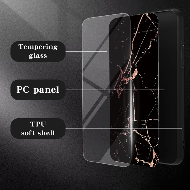 For iPhone 17 Case Marble Pattern Tempered Glass + PC + TPU Protective Phone Cover - White Marble