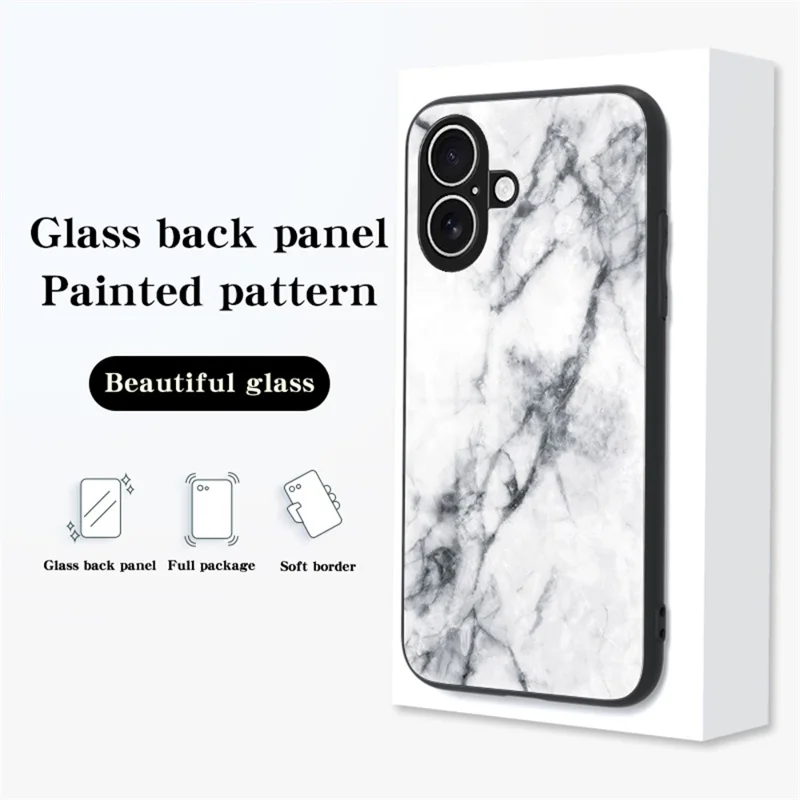 For iPhone 17 Case Marble Pattern Tempered Glass + PC + TPU Protective Phone Cover - White Marble
