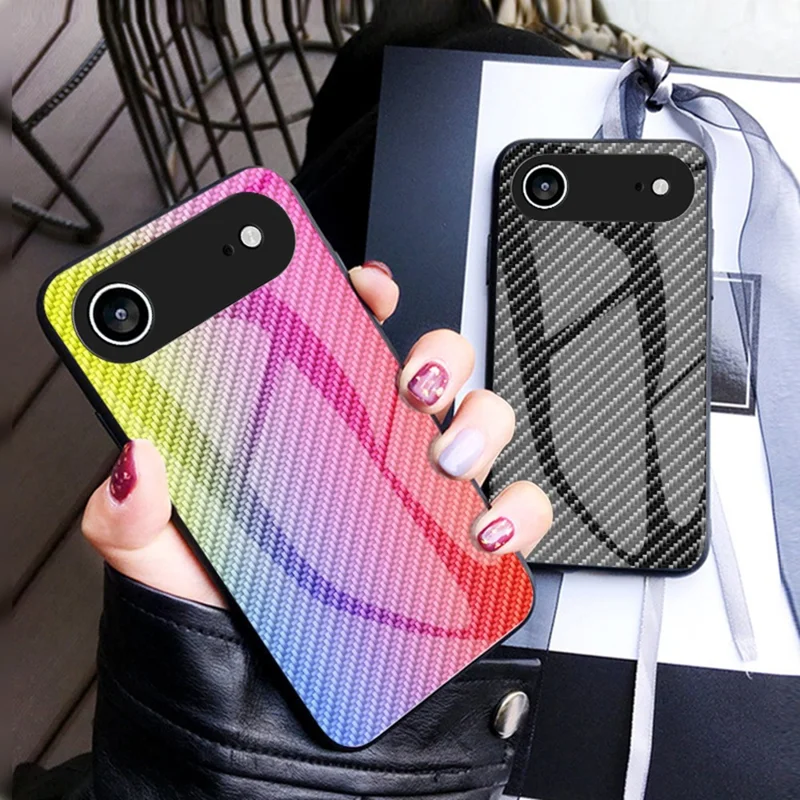 For iPhone Air Case Tempered Glass Shockproof Phone Cover - Black Fiber