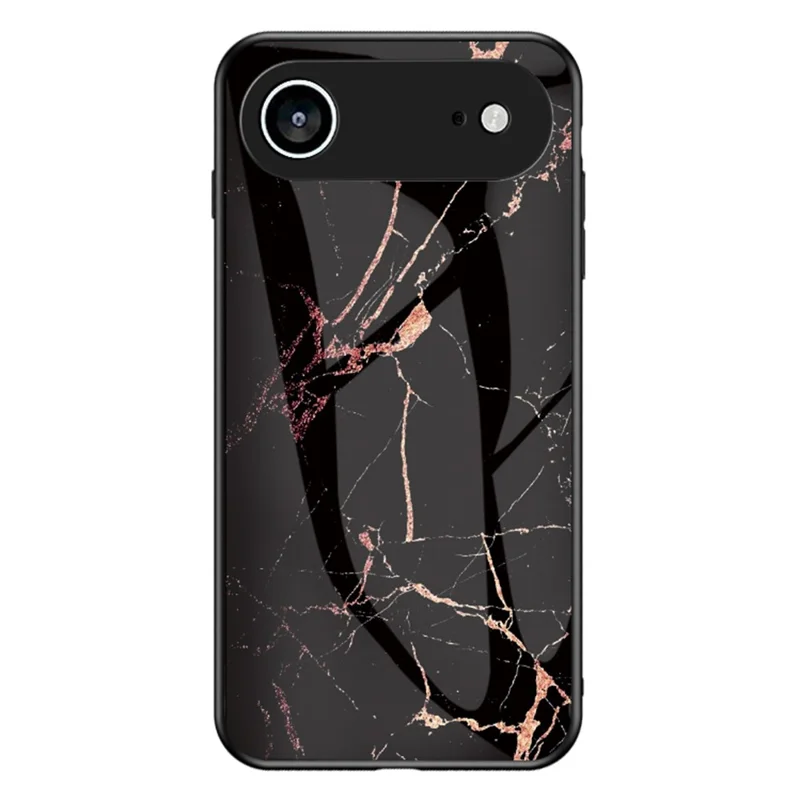 For iPhone Air Case Marble Pattern Tempered Glass+PC+TPU Protective Phone Cover - Gold Black Marble