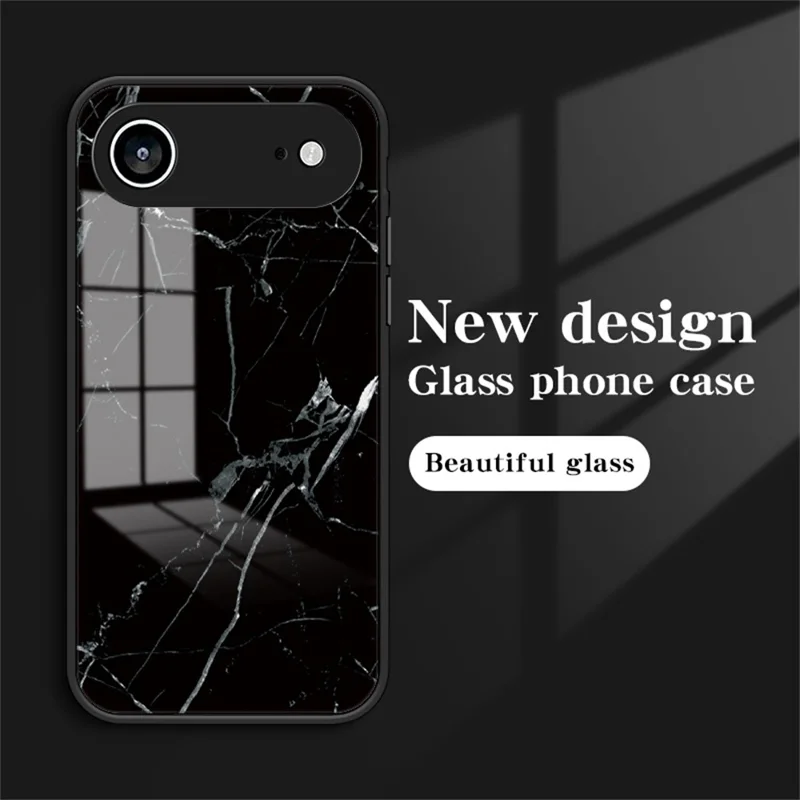 For iPhone Air Case Marble Pattern Tempered Glass+PC+TPU Protective Phone Cover - Gold Black Marble