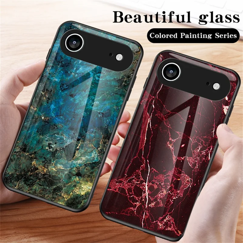 For iPhone Air Case Marble Pattern Tempered Glass+PC+TPU Protective Phone Cover - Gold Black Marble