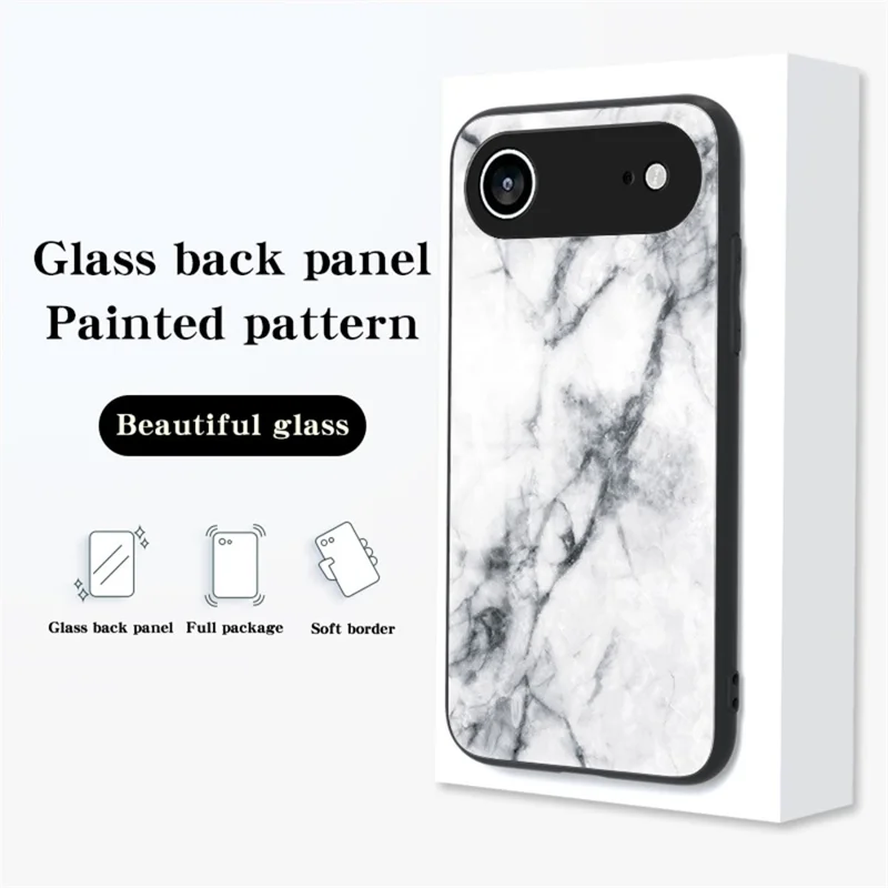 For iPhone Air Case Marble Pattern Tempered Glass+PC+TPU Protective Phone Cover - Gold Black Marble