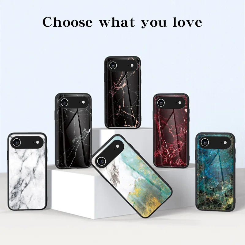 For iPhone Air Case Marble Pattern Tempered Glass+PC+TPU Protective Phone Cover - Gold Black Marble