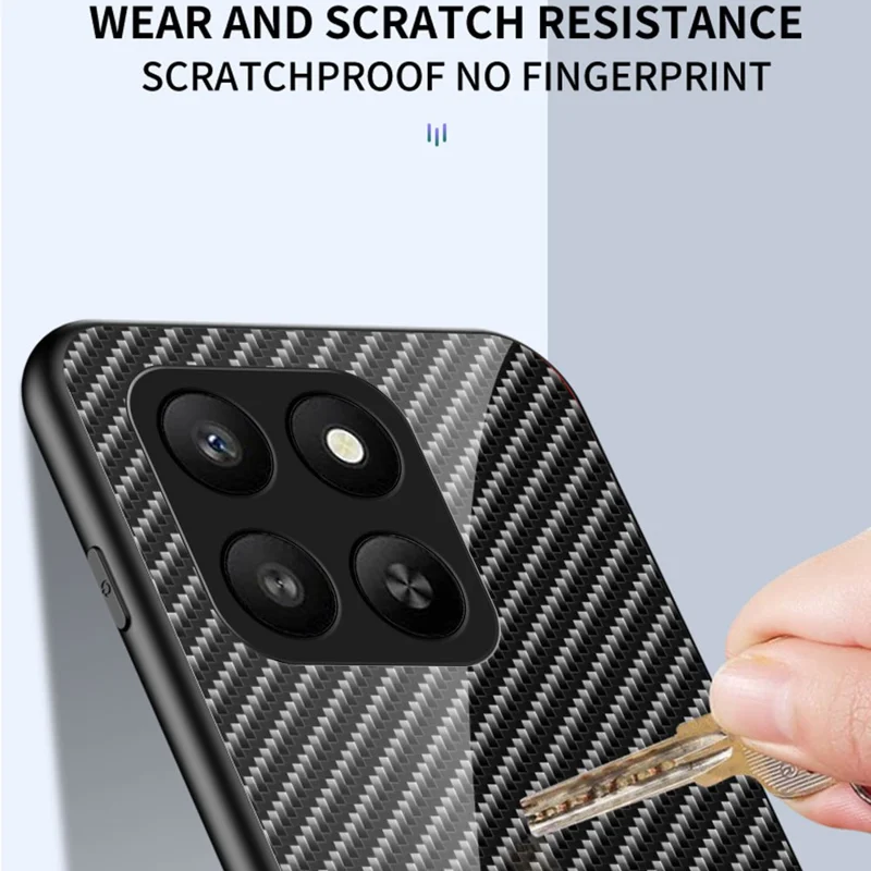 For Honor 400 Smart 5G / 4G / X7d 4G Case Tempered Glass Shockproof Phone Cover - Black Fiber