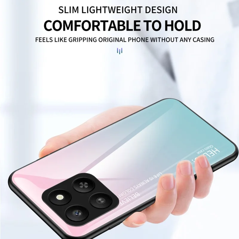 For Honor 400 Smart 5G / 4G / X7d 4G Case Anti-Scratch Tempered Glass + PC + TPU Phone Cover - Gradient Pink Blue