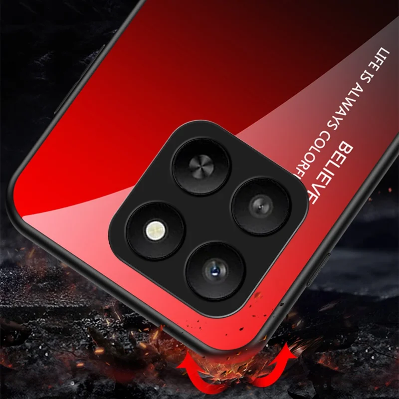 For Honor 400 Smart 5G / 4G / X7d 4G Case Anti-Scratch Tempered Glass + PC + TPU Phone Cover - Gradient Pink Blue