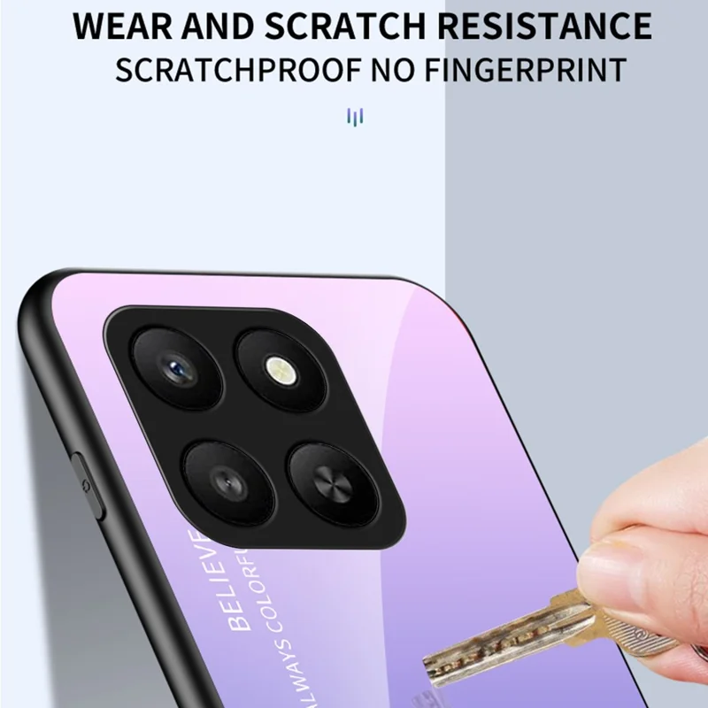 For Honor 400 Smart 5G / 4G / X7d 4G Case Anti-Scratch Tempered Glass + PC + TPU Phone Cover - Gradient Pink Blue