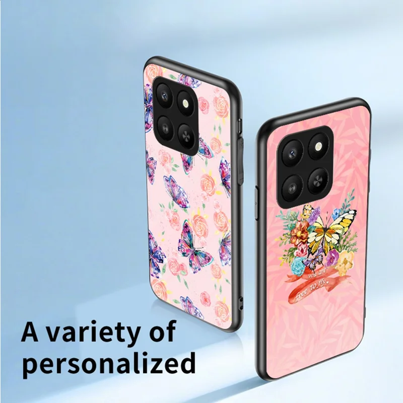 For Honor 400 Smart 5G / X7d 4G Case Butterfly Pattern TPU + Tempered Glass Protective Phone Cover - Colorful Butterfly