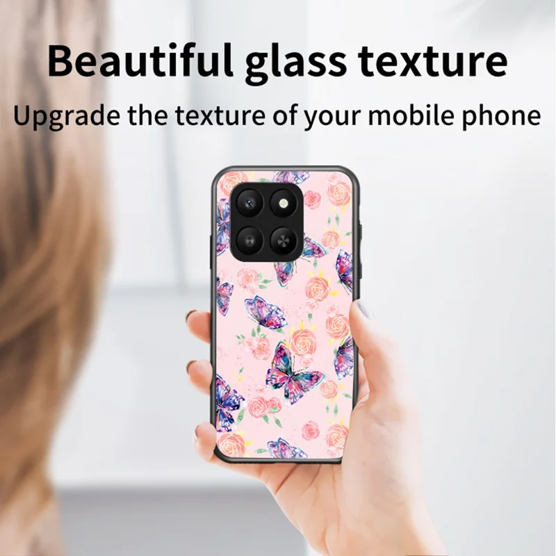 For Honor 400 Smart 5G / X7d 4G Case Butterfly Pattern TPU + Tempered Glass Protective Phone Cover - Colorful Butterfly