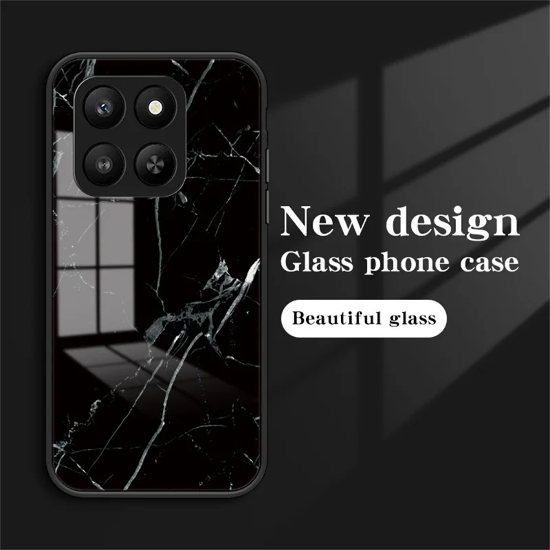 Capa Protetora de Telefone Marble Pattern Tempered Glass+PC+TPU para Honor 400 Smart 5G / 400 Smart 4G / X7d 4G - Mármore Dourado Preto