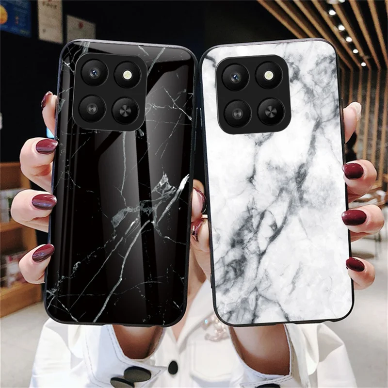 Capa Protetora de Telefone Marble Pattern Tempered Glass+PC+TPU para Honor 400 Smart 5G / 400 Smart 4G / X7d 4G - Mármore Dourado Preto