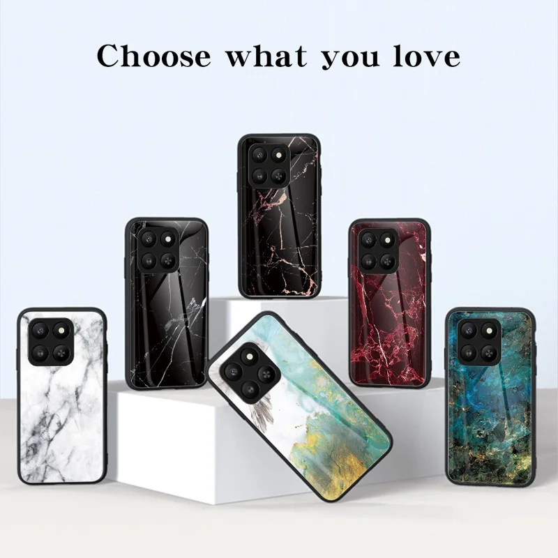 Capa Protetora de Telefone Marble Pattern Tempered Glass+PC+TPU para Honor 400 Smart 5G / 400 Smart 4G / X7d 4G - Mármore Dourado Preto