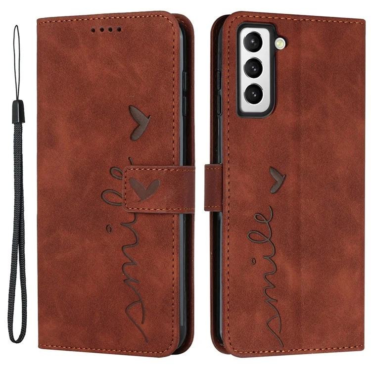 Per Samsung Galaxy S23 Heart Shape Imprinting Phone Case Skin-friendly Smartphone Flip Leather Cover Stand Wallet - Brown